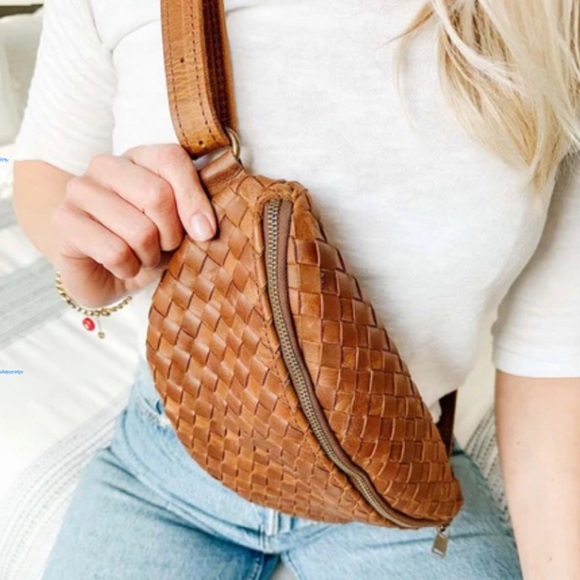 NWT HIDES Nexus Handcrafted Woven Leather Crossbody Belt Bag Fanny Pack Cognac - Picture 9 of 16